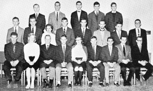 The WRMC staff in 1960.  Back row: Gary Hoover, Dave Martindale, Ron Wysocki, Pat Parsons & Chris Baker. Middle row: Dave Hulihan, Dave Crowley, Leelaine Rowe, Fred Busk, Frank Sutherland, Conrad Wettergreen, Phil Clickner, Pete Leone. Front row: Joel Pokorny, Lorrie Kittredge, Ed Rothchild, Mike Marcus, Marty Chamberlin, Greg Nagy, Dave Rubenstein, Jeff Entin, Mark Skolnik