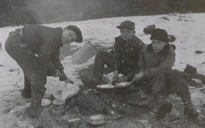Campfire at Bald Hill, February1956.Left to right: John Kohler, David Butler & Jim Stone 
