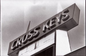 The road sign for the Cross Keys shopping center, before its complete renovation in 2003